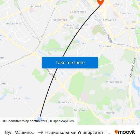 Вул. Машинобудівників to Национальный Университет Пищевых Технологий map