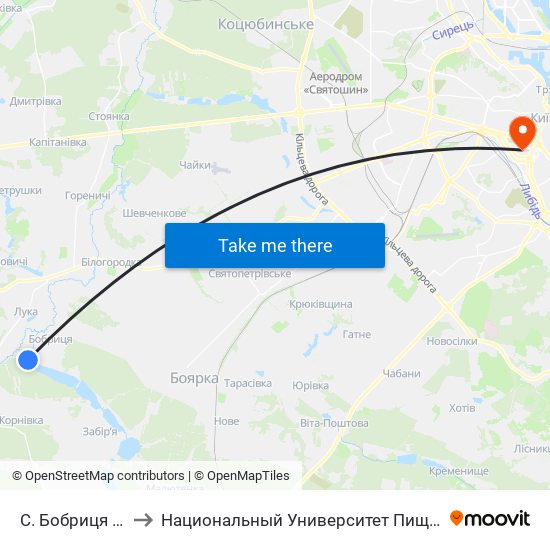 С. Бобриця (Озера) to Национальный Университет Пищевых Технологий map