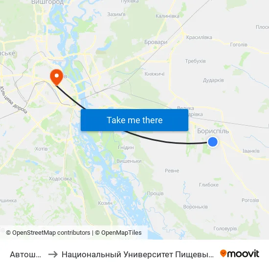 Автошкола to Национальный Университет Пищевых Технологий map