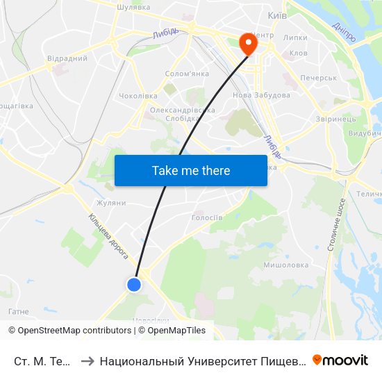 Ст. М. Теремки to Национальный Университет Пищевых Технологий map
