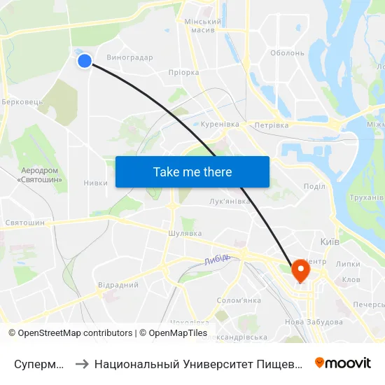 Супермаркет to Национальный Университет Пищевых Технологий map