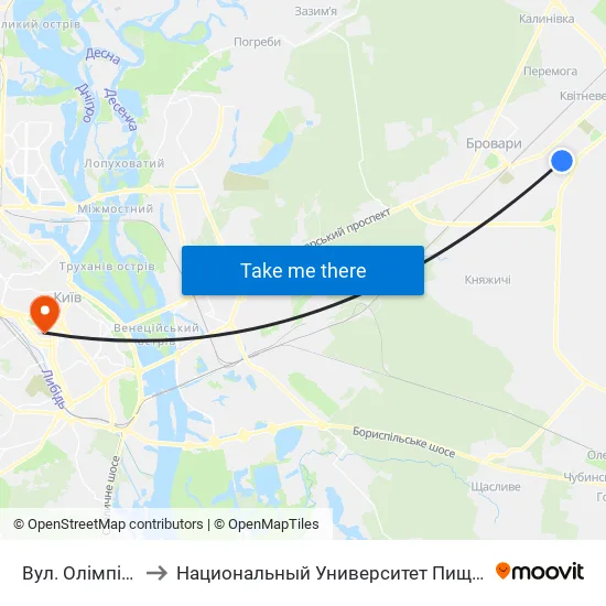 Вул. Олімпійська-2 to Национальный Университет Пищевых Технологий map