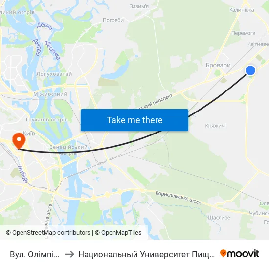 Вул. Олімпійська-3 to Национальный Университет Пищевых Технологий map