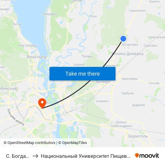 С. Богданівка to Национальный Университет Пищевых Технологий map