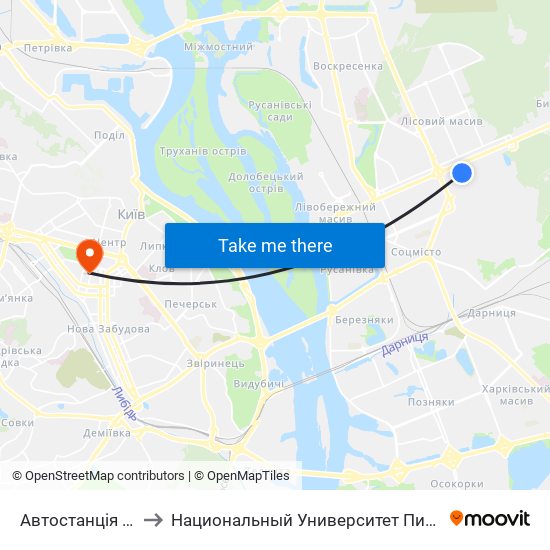 Автостанція Дарниця to Национальный Университет Пищевых Технологий map