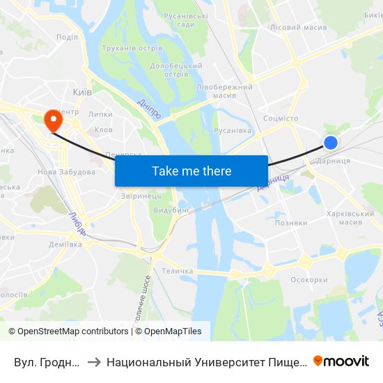 Вул. Гродненська to Национальный Университет Пищевых Технологий map