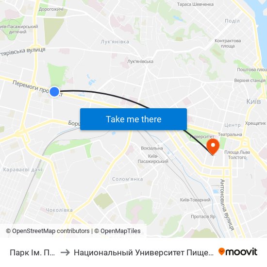 Парк Ім. Пушкіна to Национальный Университет Пищевых Технологий map