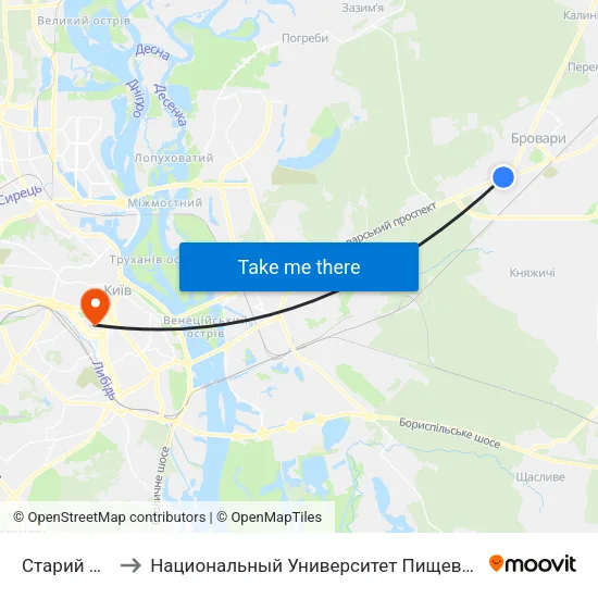 Старий Центр to Национальный Университет Пищевых Технологий map