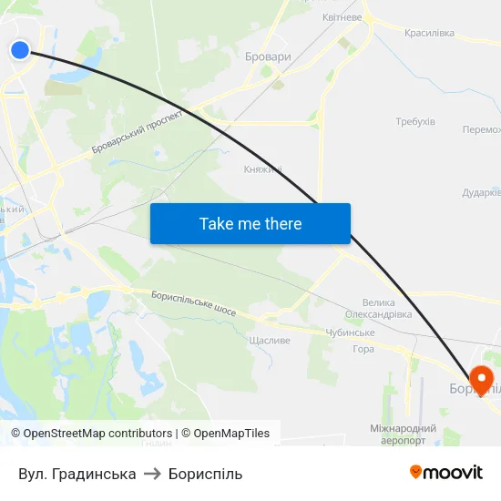 Вул. Градинська to Бориспіль map