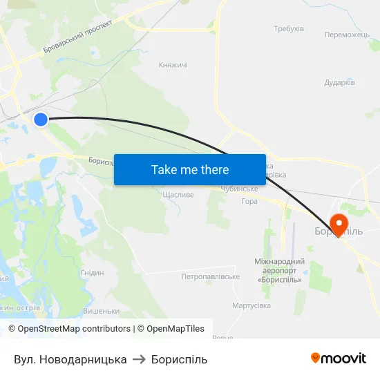 Вул. Новодарницька to Бориспіль map
