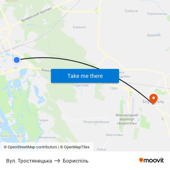 Вул. Тростянецька to Бориспіль map