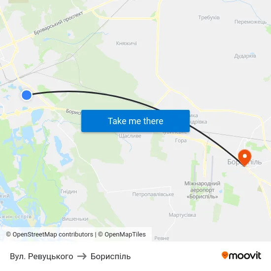 Вул. Ревуцького to Бориспіль map