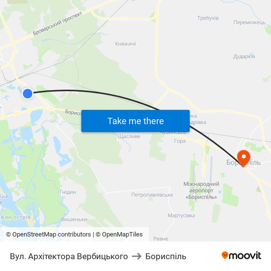 Вул. Архітектора Вербицького to Бориспіль map