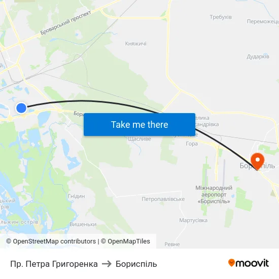 Пр. Петра Григоренка to Бориспіль map