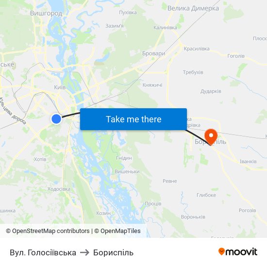 Вул. Голосіївська to Бориспіль map