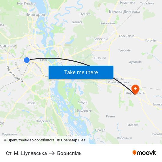 Ст. М. Шулявська to Бориспіль map