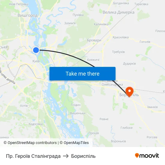Пр. Героїв Сталінграда to Бориспіль map