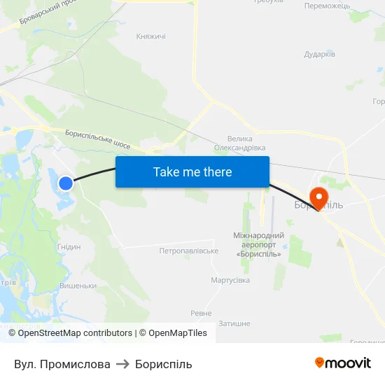 Вул. Промислова to Бориспіль map