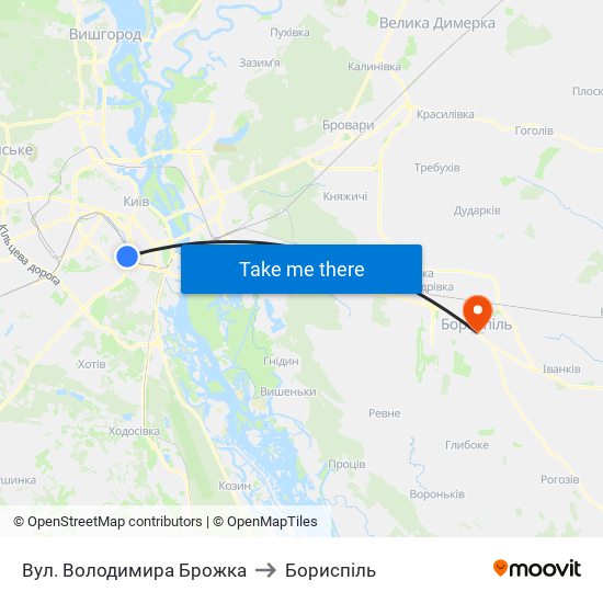 Вул. Володимира Брожка to Бориспіль map