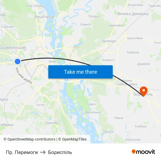 Пр. Перемоги to Бориспіль map