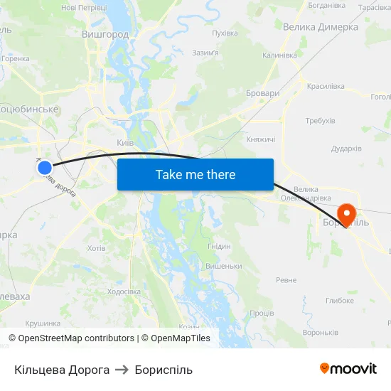 Кільцева Дорога to Бориспіль map