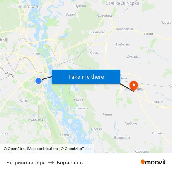 Багринова Гора to Бориспіль map