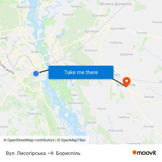 Вул. Лисогірська to Бориспіль map