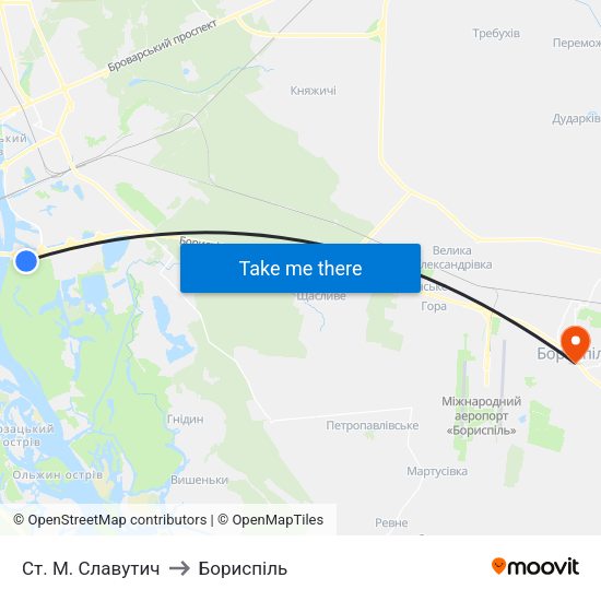 Ст. М. Славутич to Бориспіль map