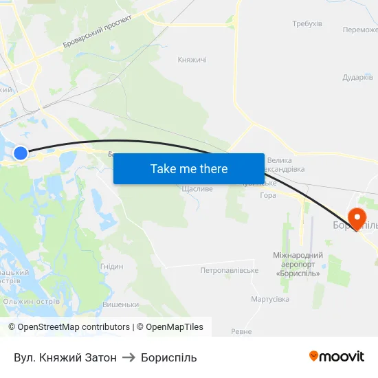 Вул. Княжий Затон to Бориспіль map