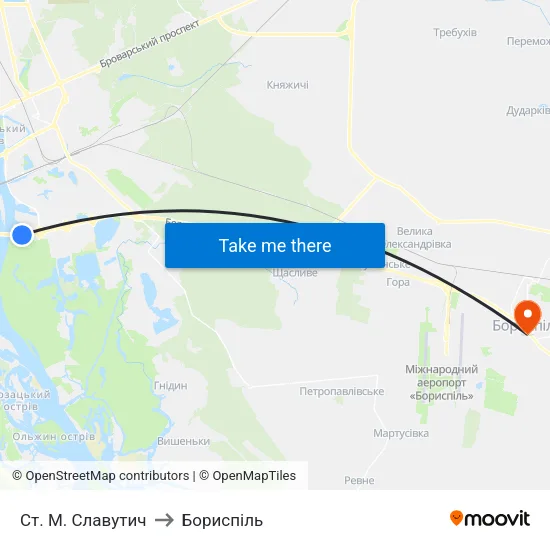 Ст. М. Славутич to Бориспіль map