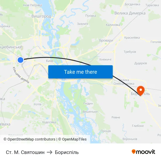 Ст. М. Святошин to Бориспіль map