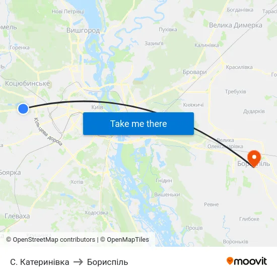 С. Катеринівка to Бориспіль map