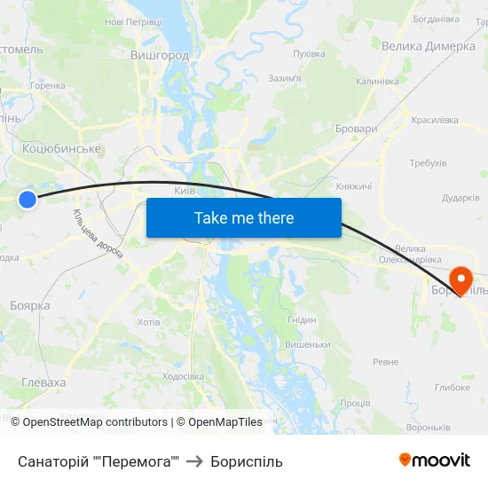 Санаторій ""Перемога"" to Бориспіль map