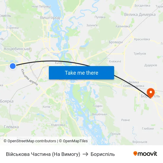 Військова Частина (На Вимогу) to Бориспіль map