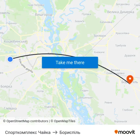 Спорткомплекс Чайка to Бориспіль map