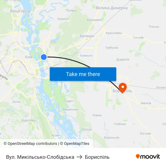 Вул. Микільсько-Слобідська to Бориспіль map