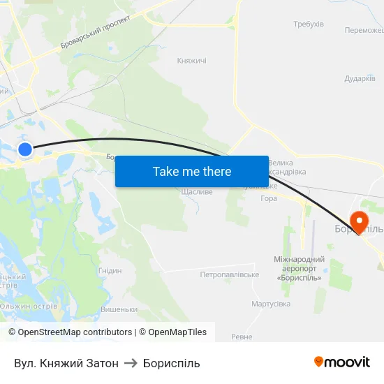 Вул. Княжий Затон to Бориспіль map