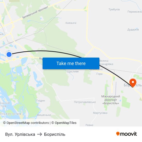 Вул. Урлівська to Бориспіль map