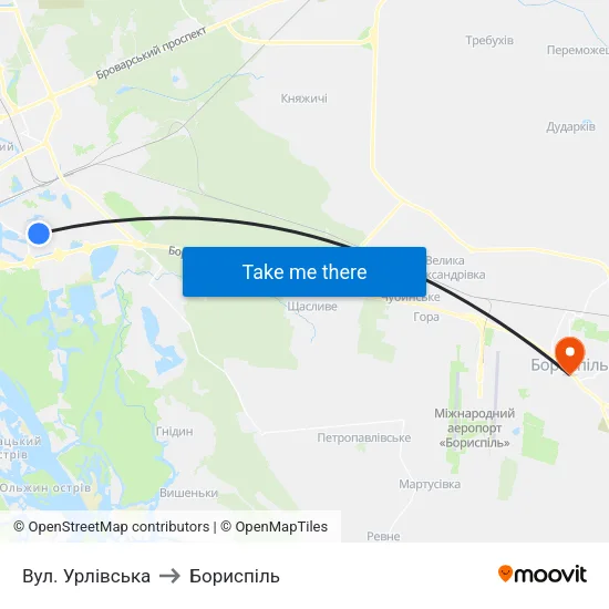 Вул. Урлівська to Бориспіль map