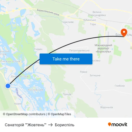 Санаторій ""Жовтень"" to Бориспіль map