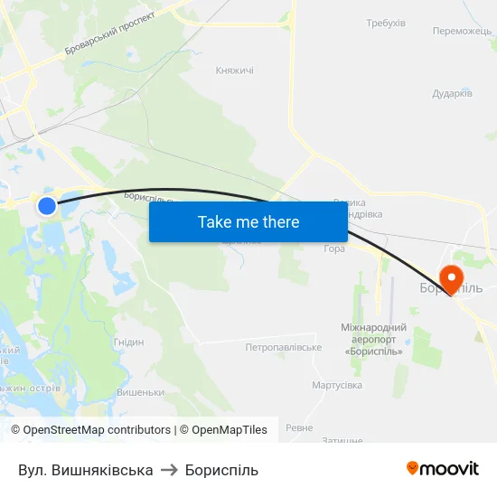 Вул. Вишняківська to Бориспіль map