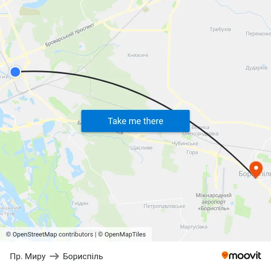 Пр. Миру to Бориспіль map