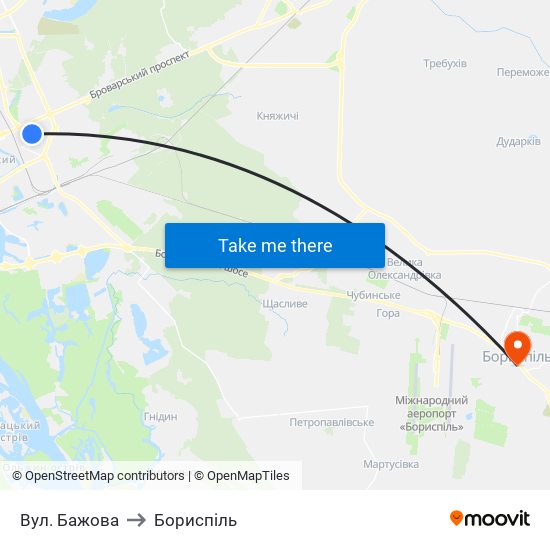 Вул. Бажова to Бориспіль map