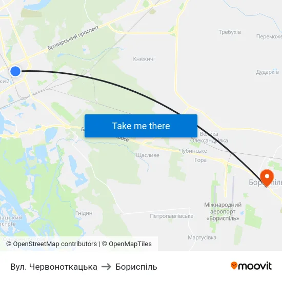 Вул. Червоноткацька to Бориспіль map