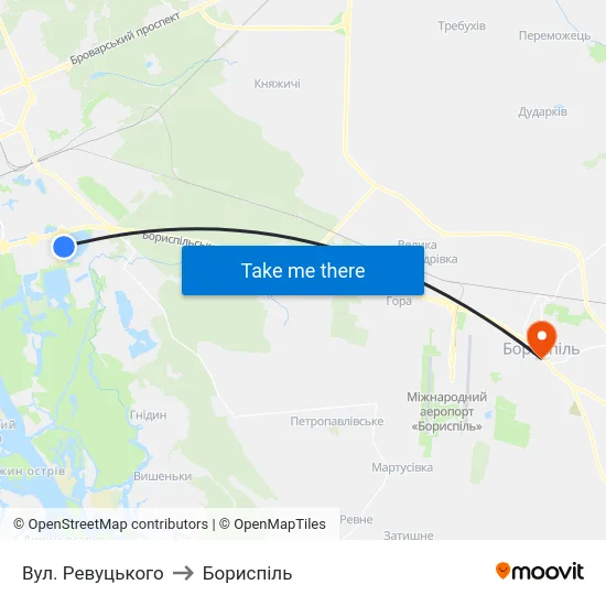 Вул. Ревуцького to Бориспіль map