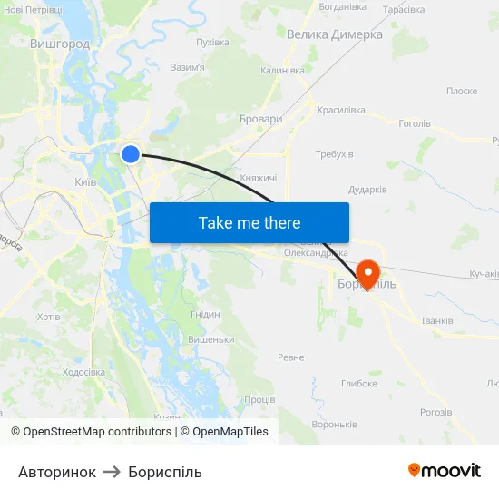 Авторинок to Бориспіль map
