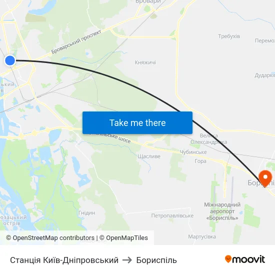 Станція Київ-Дніпровський to Бориспіль map