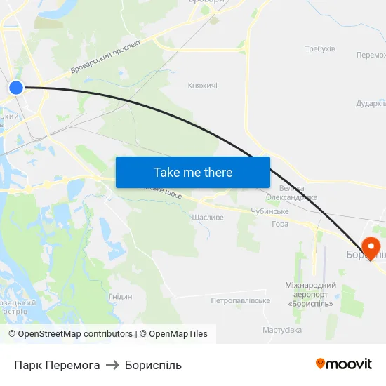 Парк Перемога to Бориспіль map