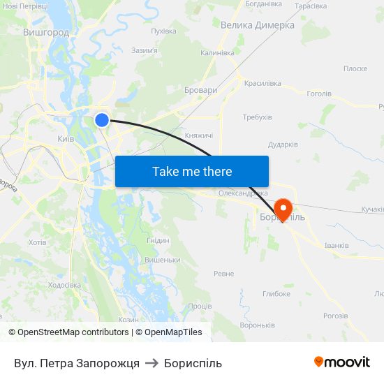 Вул. Петра Запорожця to Бориспіль map