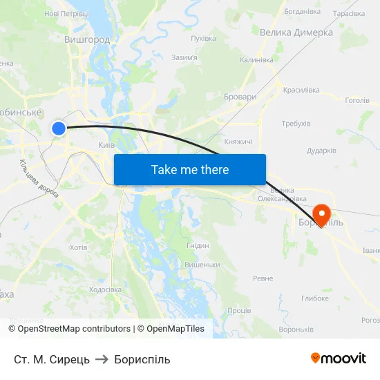 Ст. М. Сирець to Бориспіль map